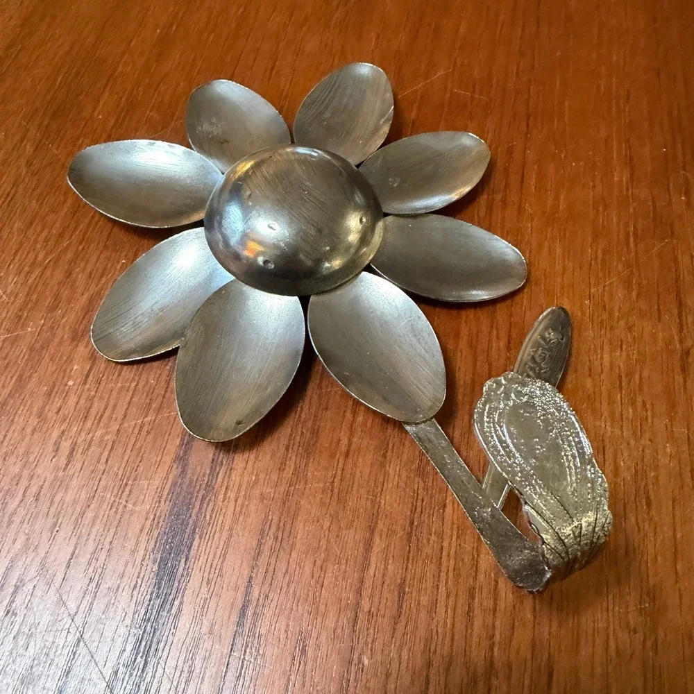 Vintage Spoon Flower Metal Wall Hook Folk Art Upcycled Whimisical Cottagecore